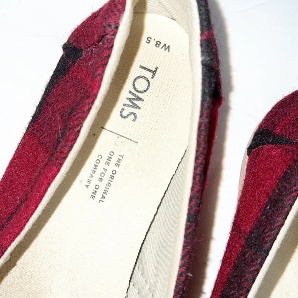 Toms Alpargata Classic Buffalo Check Plaid Red And Black Felt Slip On Flats - Picture 4 of 10
